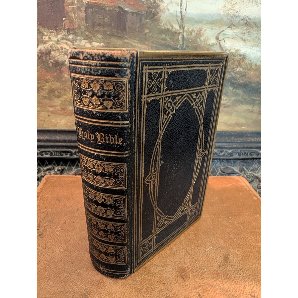 Antique 1800's Pocket Holy Bible Leather with Brass Clasp and Edges